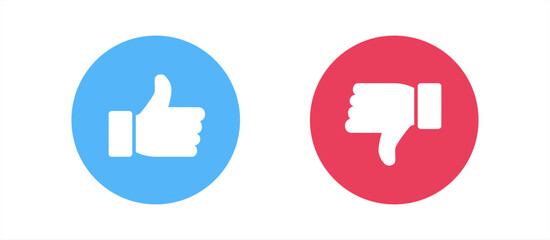 Poster - Thumb up or down icon. Ok and bad sign in rainbow style. Positive and negative choice. Isolated illustration of like or dislike decision. Social style of buttons. Vector 10 eps.
