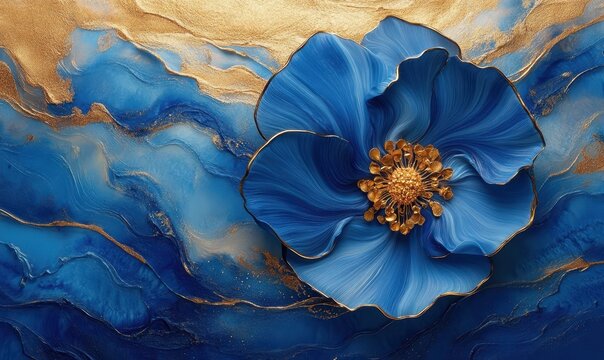 banner of gold and blue floral abstract texture background