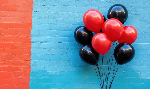 Celebrating Black Friday with festive black and red balloons against a vibrant backdrop in preparation for holiday shopping