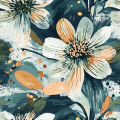 Poster - floral pattern features vivid blossoms and abstract elements in calming hues ideal for fabric design