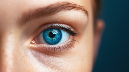 Sticker - A mesmerizing closeup of deep blue eyes, captivating beauty contrasted with a softly blurred background.