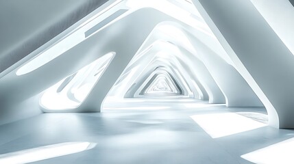 Poster - Abstract White Architectural Corridor Design: Futuristic Interior Space