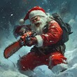 © TFmedia - Angry action Santa with Chainsaw Battling Winter Storm