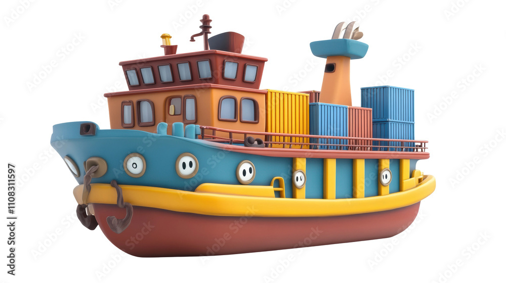 Cartoon cargo ship carrying containers on transparent background Stock ...