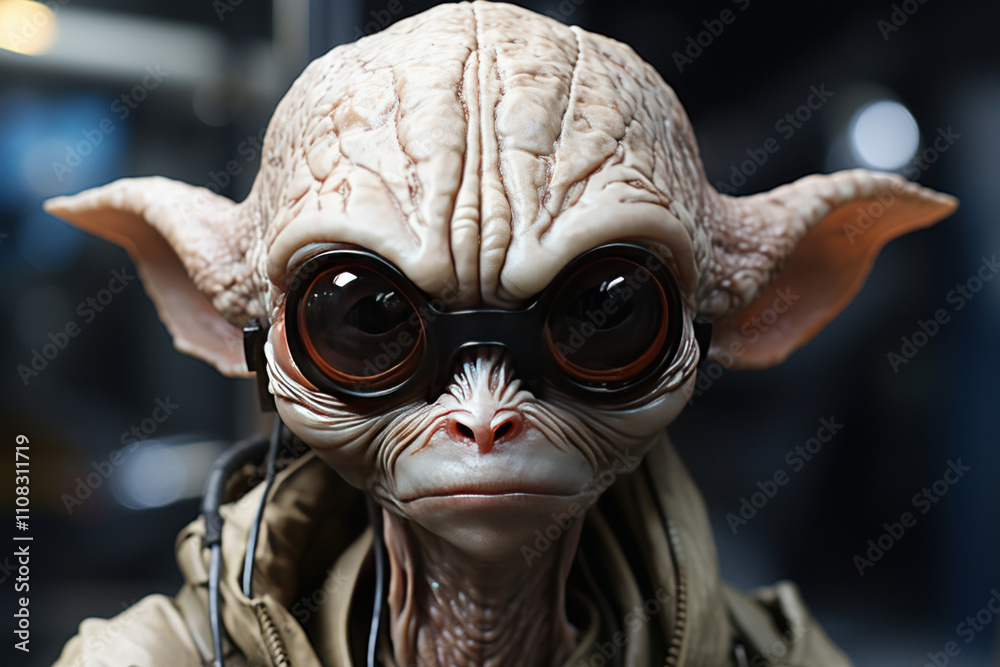 ultrarealistic image of an alien species with dark brown skin and pale ...