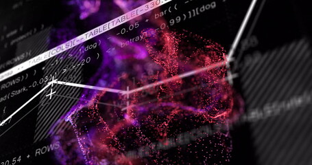 Poster - Abstract data visualization and graph image over colorful particle cloud