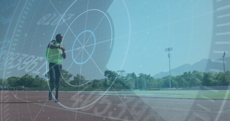 Poster - Running athlete on track with speed and performance data image overlaid