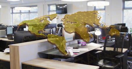 Poster - Image of world map and digital data processing over office