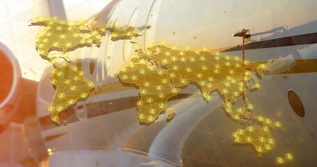 Poster - Image of media icons and world map over plane