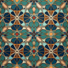 Poster - Elegant seamless pattern with Arabic motifs. Overlapping art forms, stripes, polygons, segments are grouped and arranged in a certain order.