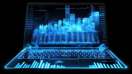 Poster - Futuristic Cityscape on Laptop Screen: Digital Business and Technology Visualization