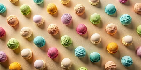 Poster - A pastel pattern of spherical candies, arranged in a diagonal layout against a pale yellow background.