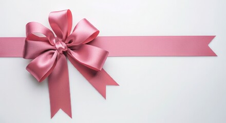 Wall Mural - Charming pink satin ribbon tied in a delicate bow, isolated on a clean white background, ideal for gift wrapping, festive occasions, and elegant designs.