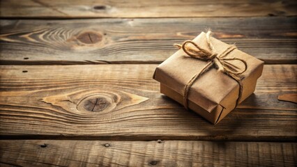 Aufkleber - A rustic brown gift box tied with twine sits on a weathered wooden surface,  evoking a sense of nostalgia and simple elegance.