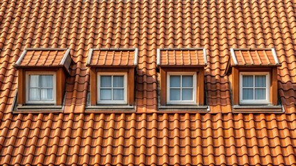 Aufkleber - A symmetrical row of four dormer windows with white frames against a backdrop of terracotta roof tiles.
