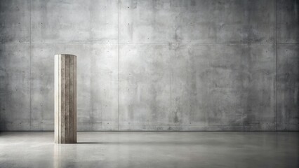 Fototapete - A single concrete column stands in an otherwise empty room with a large, textured concrete wall
