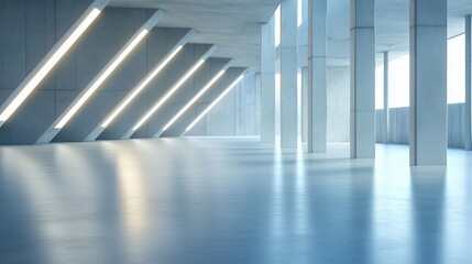 Poster - Modern empty interior space with angular architecture and natural light during daytime hours