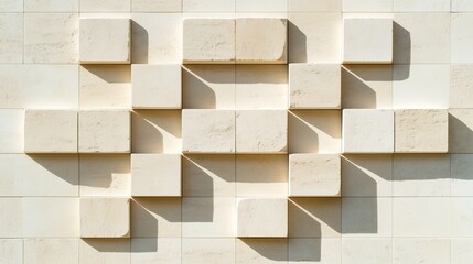 Poster - Sculptural wall design showcasing geometric blocks and shadows in minimalist architecture