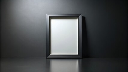 Poster - A simple black picture frame stands out against a dark, textured wall, with a soft light illuminating the frame, creating a minimalist and elegant design.
