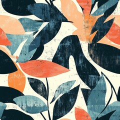 Poster - colorful abstract design featuring leaves and floral shapes with a textured background