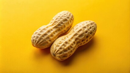 Aufkleber - A pair of peanut shells on a yellow background, showcasing their textured surface and natural shape.