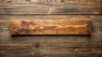 Poster - A rustic wooden plank with a natural grain pattern and knot holes, positioned horizontally on a weathered wood background, creating a visually appealing and textured surface.