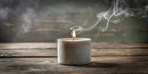 Poster - A Single Candle Burns Brightly, Its Smoke Dancing in the Air, Creating an Atmosphere of Tranquility and Reflection