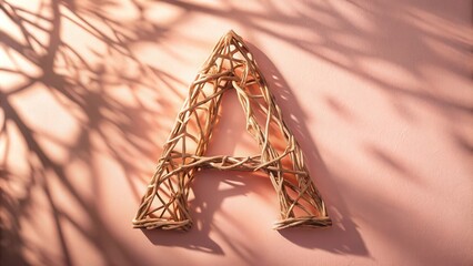 Poster - A Woven Letter A Casts a Shadow on a Pastel Pink Surface