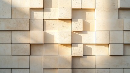Poster - Textured wall design with geometric blocks showcasing light and shadow patterns during the afternoon
