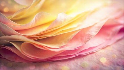 Poster - Soft Layers of Delicate Pink and Yellow Paper With a Blurred Background of Sparkling Lights
