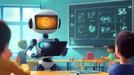 Poster - Interactive Classroom Scene with Robot Teaching Children Technology