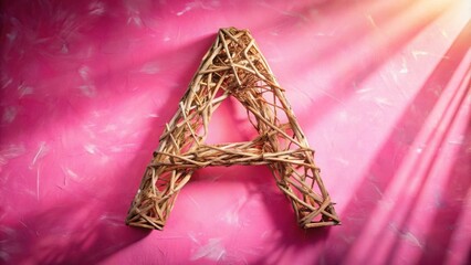 Aufkleber - A Twig Letter A Casts a Shadow on a Pink Wall with Sunlight Streaming In