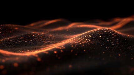 Wall Mural - Abstract Light Waves with Orange Particles Floating in the Darkness
