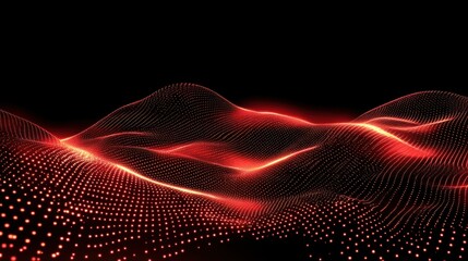 Poster - Abstract red glowing wavy lines and dots in digital space environment