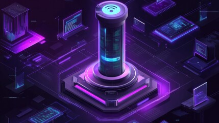 Poster - Futuristic Technology Concept with Data Cylinder and Digital Elements