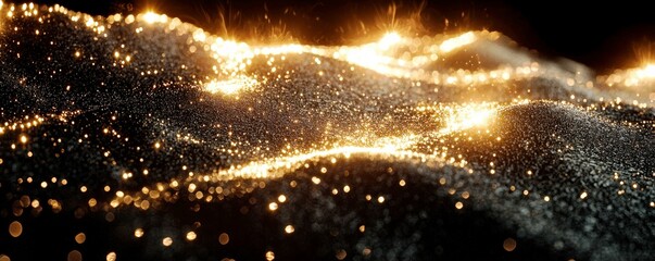 Poster - Sparkling Golden Dust Particles on Dark Background for Abstract Art