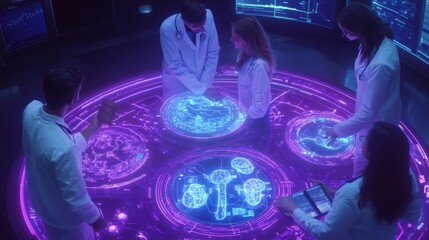 Poster - Scientists Collaborating with Futuristic Holographic Technology
