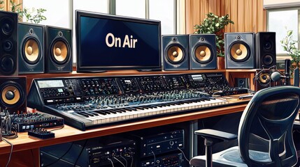 Poster - Home Recording Studio with Synthesizers and Audio Equipment