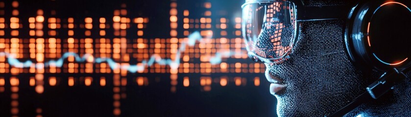 Poster - Futuristic Tech Concept with Digital Face and Sound Visuals