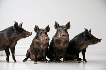 Stunning Wild Boar Collection in Seated Upright and Side Profiles on Clean White Background