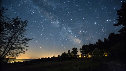 Wall Mural - a canvas of inky blackness with stars shining brightly like scattered fireflies on a summer evening,