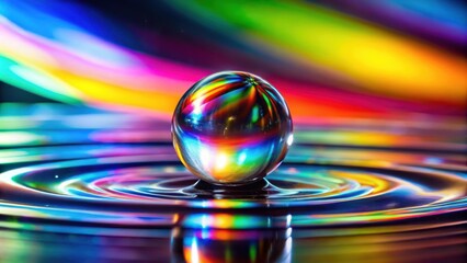 Poster - A single water drop creates vibrant ripples and refracts rainbow light on the surface of still water.