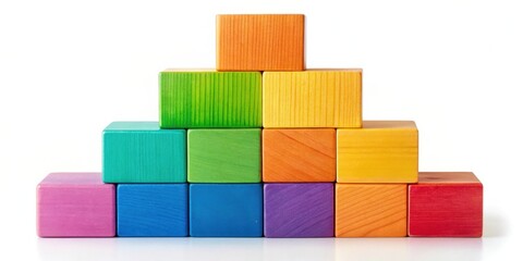 Aufkleber - A pyramid structure of colorful wooden blocks stacked in an ascending order, showcasing a spectrum of hues and textures.