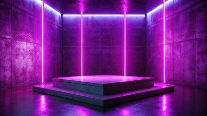 Fototapete - Concrete Platform Bathed in Neon Light, Ideal for Product Display and Dramatic Presentation