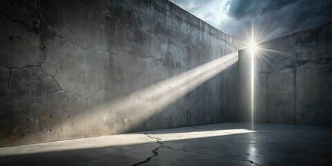 Poster - A ray of hope shines through the cracks in a concrete room, symbolizing the resilience of the human spirit in the face of adversity.