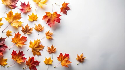 Aufkleber - Autumn Leaves Scattered on a White Background, a Natural Composition of Warm Colors and Delicate Shapes