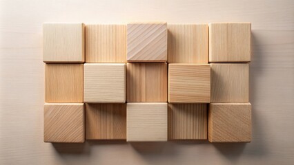 Aufkleber - A grid of smooth, wooden blocks arranged in a symmetrical pattern, showcasing the natural beauty of wood grain and texture