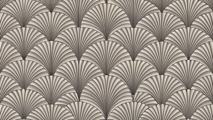 Leinwandbilder - Abstract Art Deco Pattern with Interlocking Scalloped Shapes in Shades of Grey