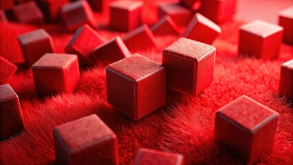 Sticker - Red cubes on soft, fuzzy red background, red, cubes, soft, fuzzy, background, texture, abstract,geometric, design