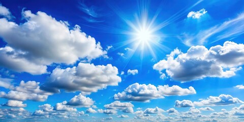 Wall Mural - bright blue sky with fluffy white clouds on a sunny day, blue, sky, clouds, fluffy, white, sunny, da